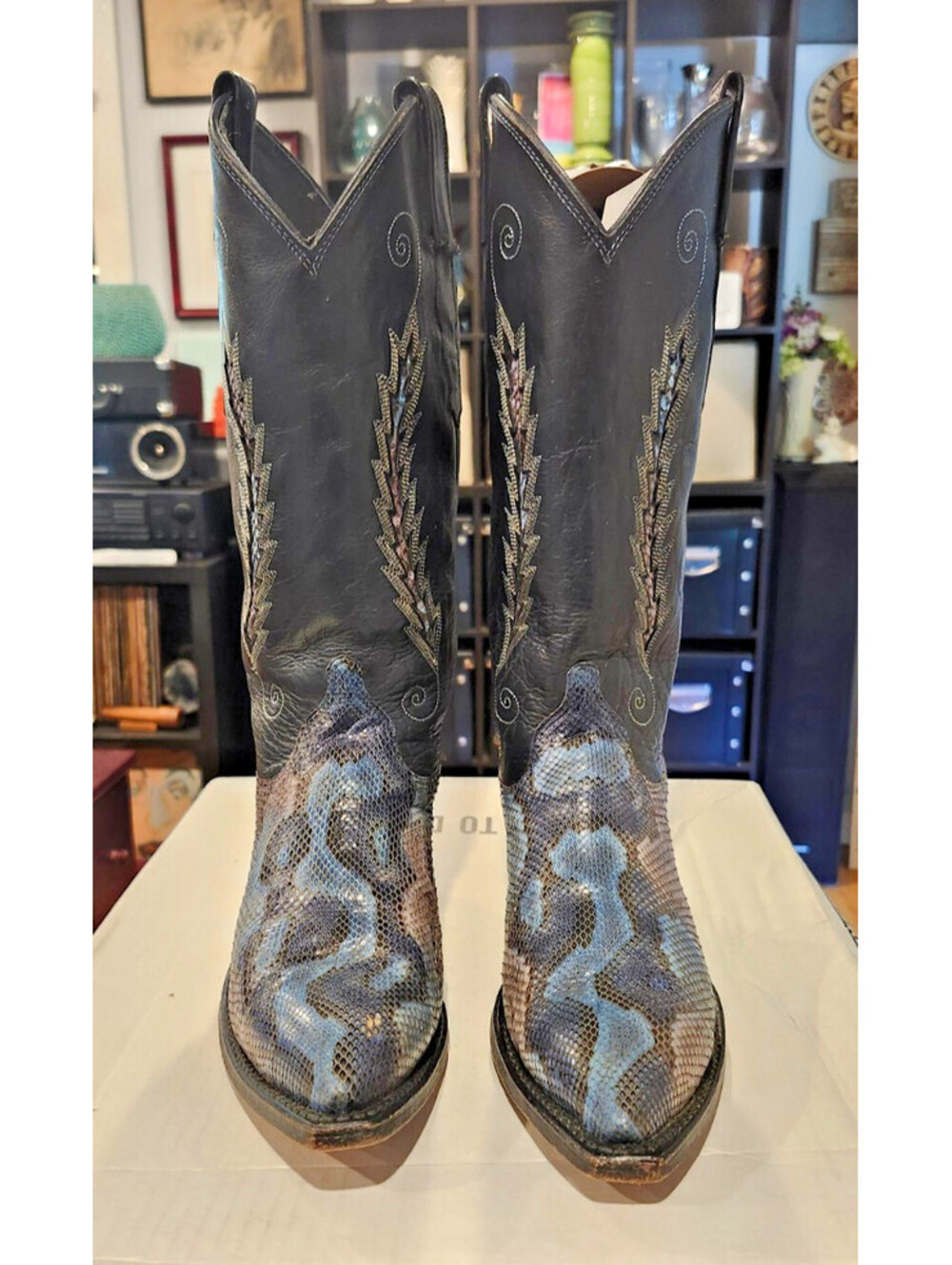 RARE Vintage Dan Post Blue Python Cowboy Boots Womens 8M Exotic Snip Toe W/ Box!